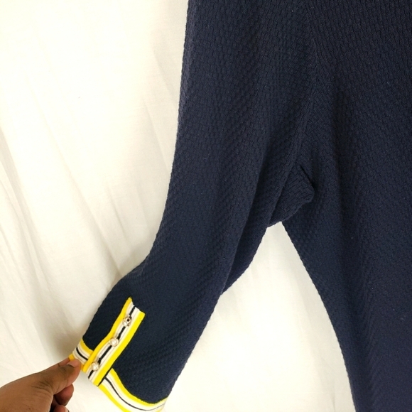 Talbot's Navy and Yellow 3/4th Length Sleeve Button Down Sweater w/Pockets Sz 1X - Picture 4 of 11
